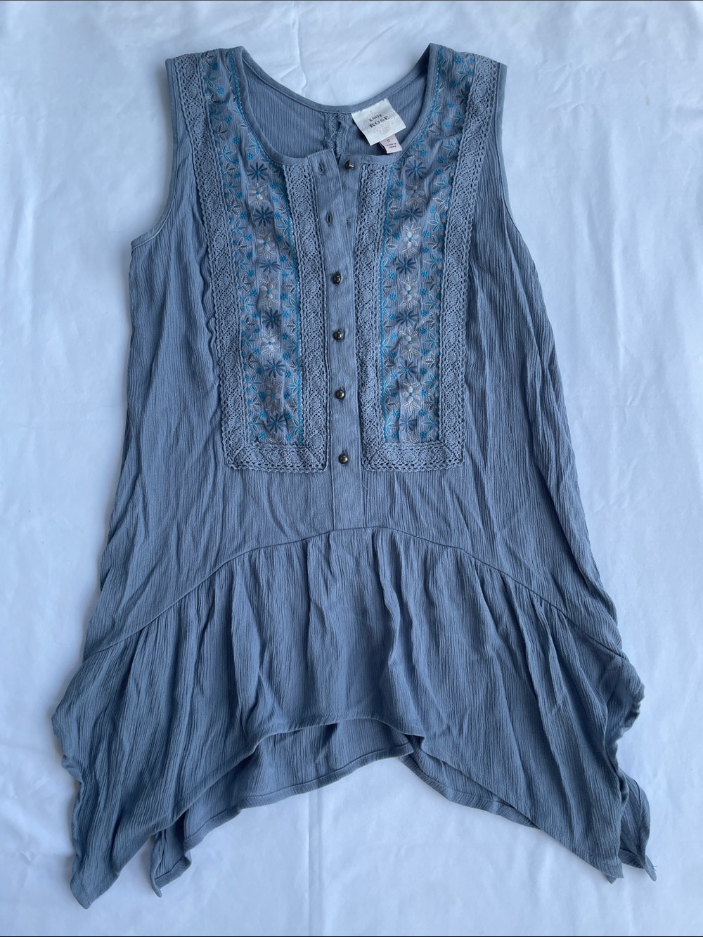 Knox Rose Slate Blue Embroidered Sleeveless Tunic